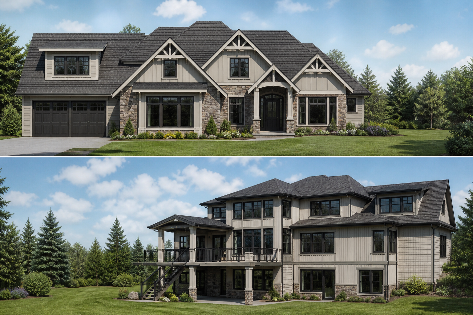 Craftsman Estate — Front & Rear exterior rendering